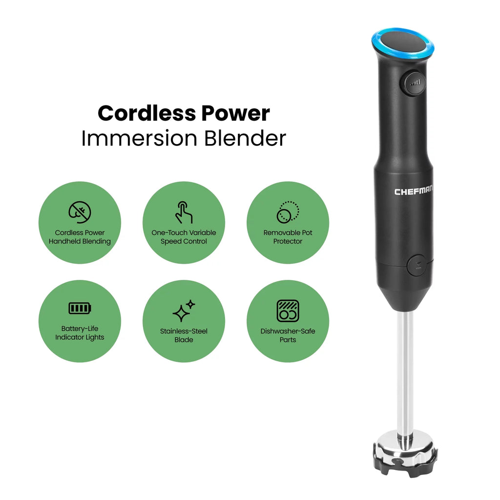 Black Cordless Handheld Immersion Blender with Stainless-Steel Blade C901013