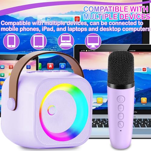 Mini Karaoke Machine with 2 Wireless Microphone & LED Lights W296011
