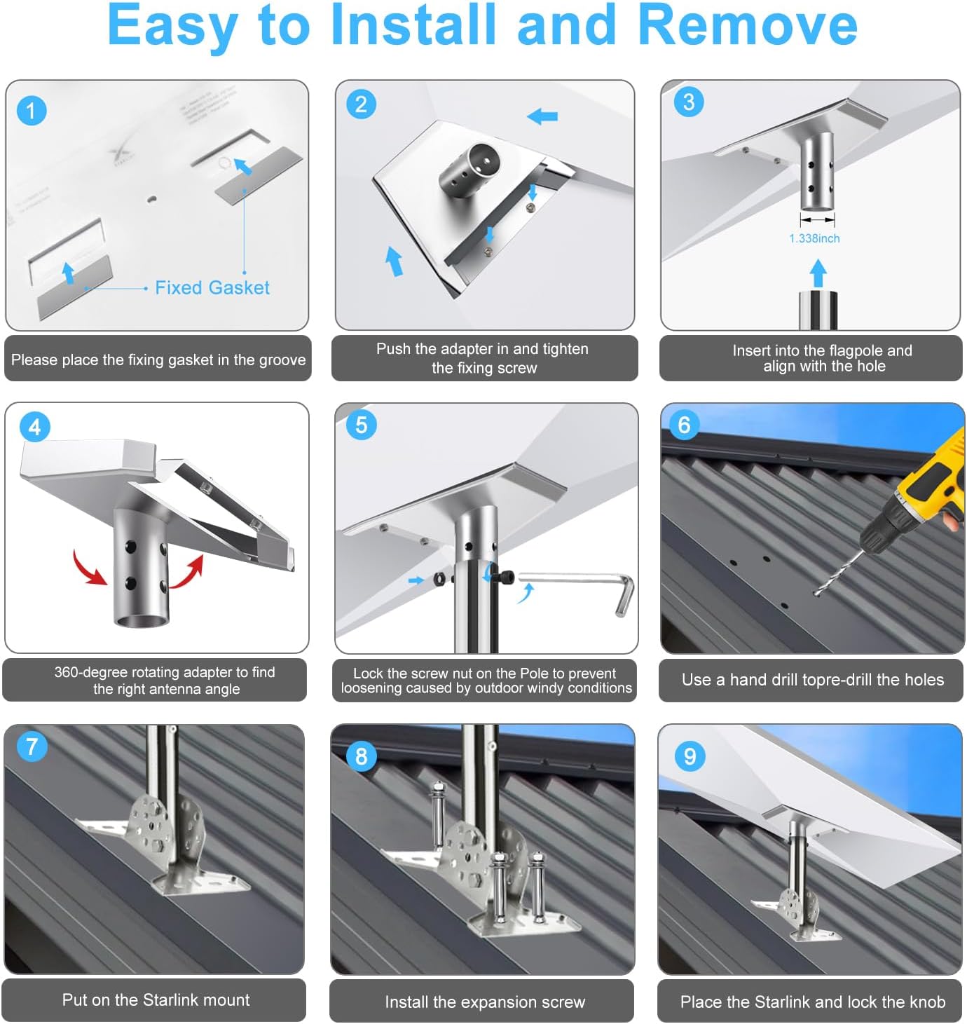 Heavy Duty Starlink Gen 3 Wall Mount Roof Mount Pole Mount Pipe Adapter Mounting Kits U62760