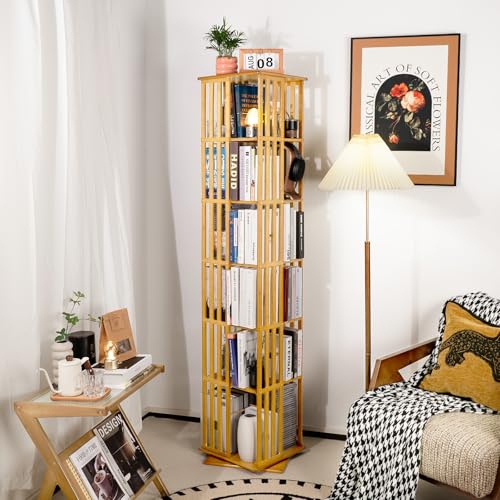 Walnut 6 Tier Bamboo Rotating Bookshelf L7745