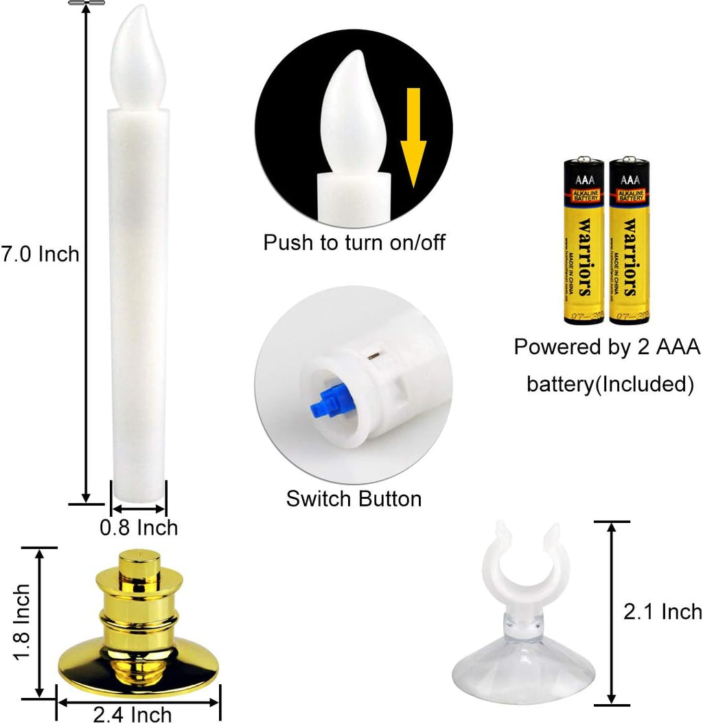 6 Set Gold LED Flameless Taper Candles with Timer A92344