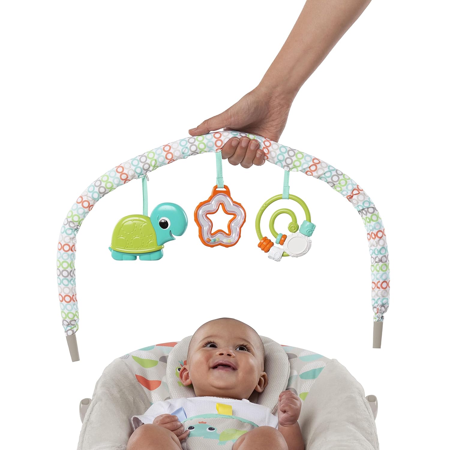 Baby Bouncer Infant Seat with Vibrations, Music, Removable Toy Bar A542634