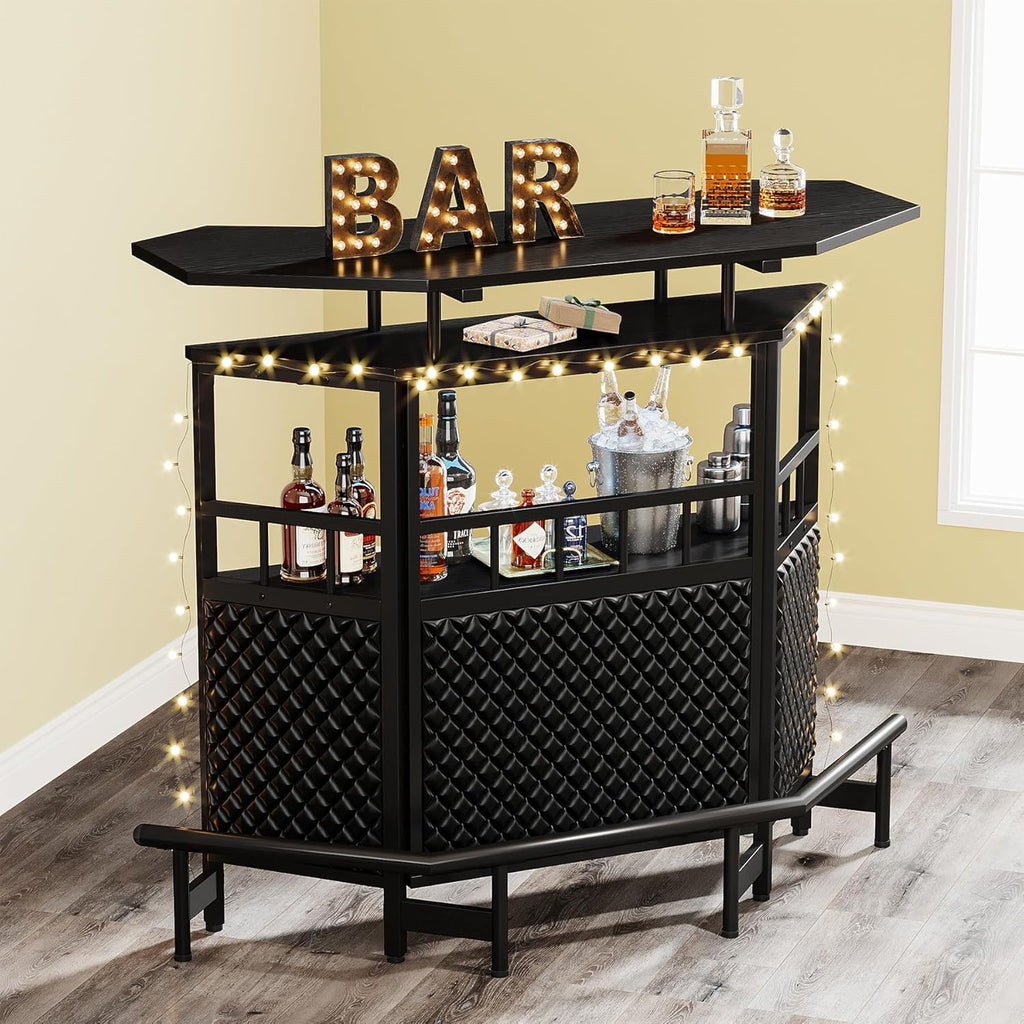 Black 4 Tier Bar Cabinet with Stemware Rack A401