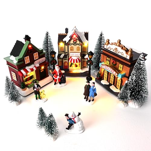 17 PCS Pre-Lit Christmas Village Set L57195
