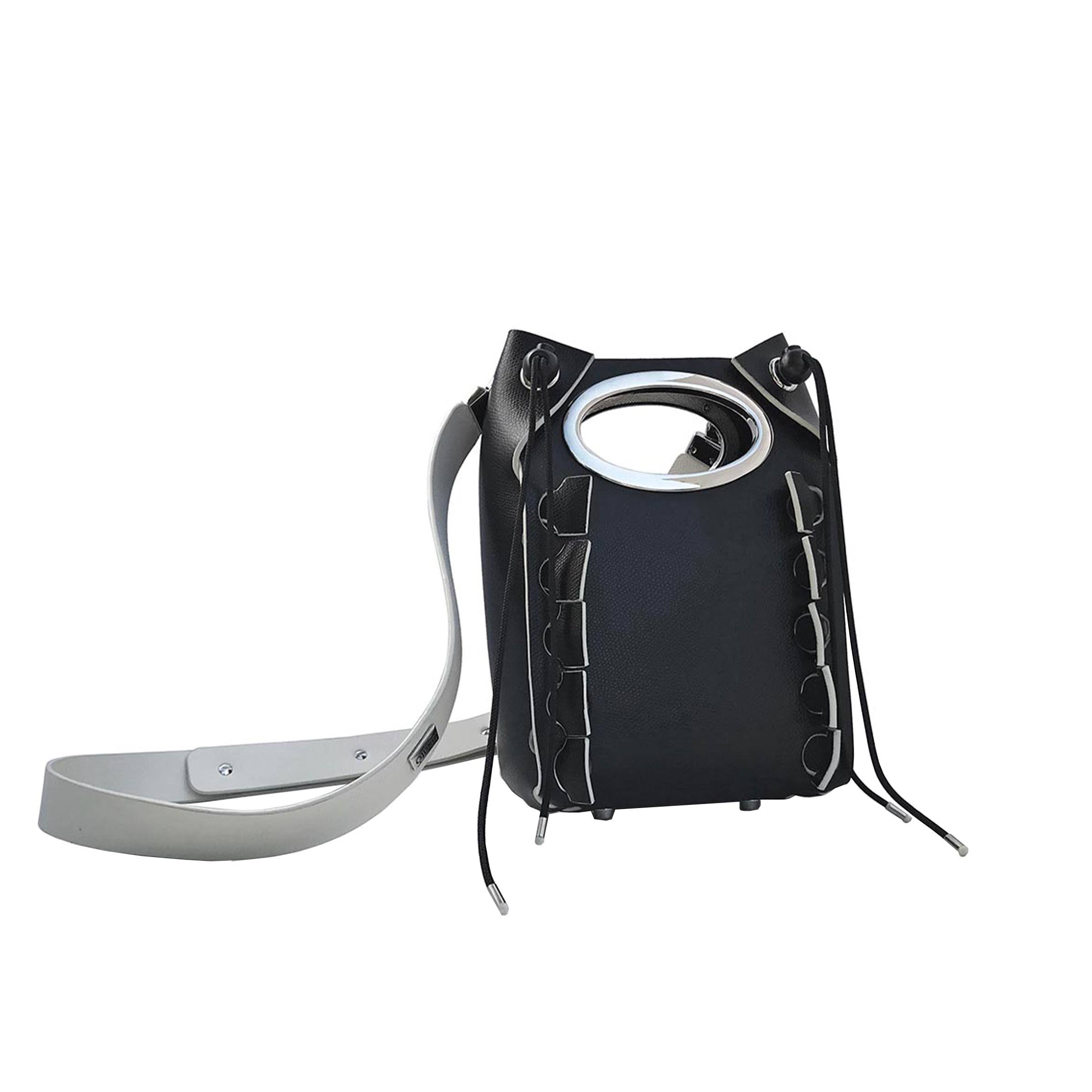 Black Leather Shoulder Bag Flask R7223
