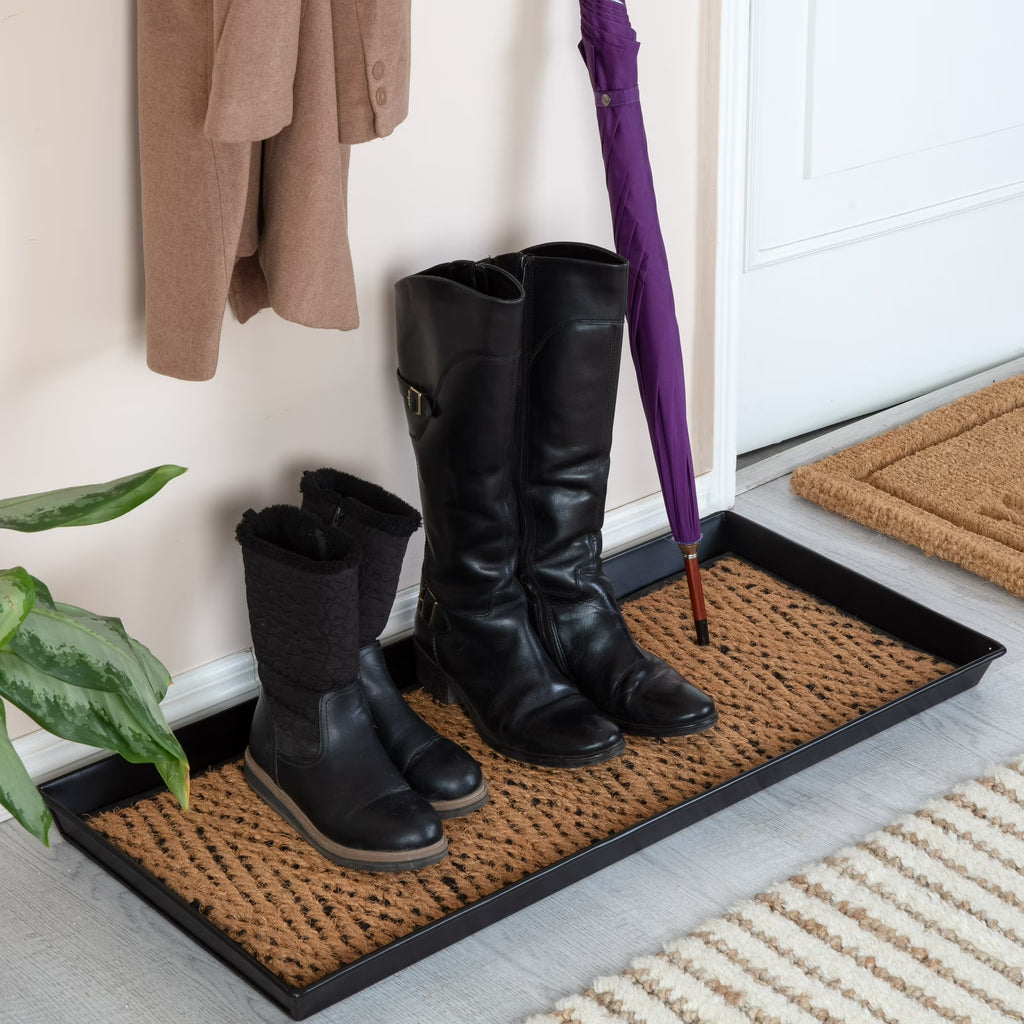 Black Metal Boot Tray with Coir Insert M455
