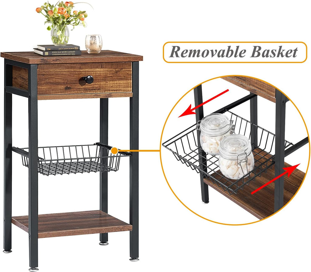 Brown Tall Side Table with Basket P80039