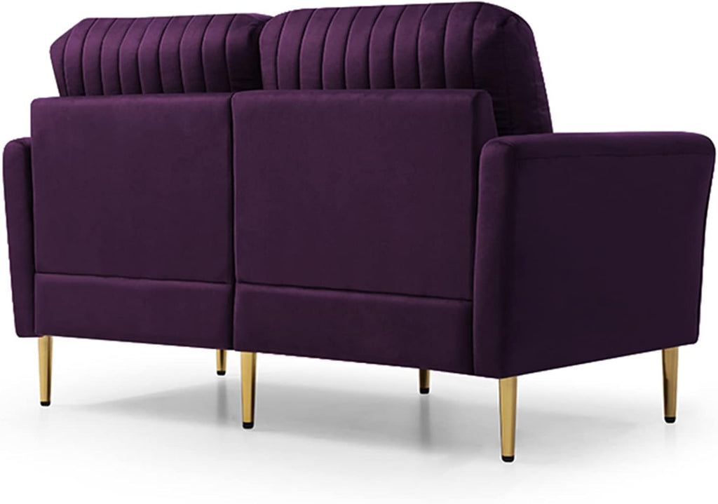 Purple Velvet Round Arm Loveseat Sofa with 2 Throw Pillows Y4063