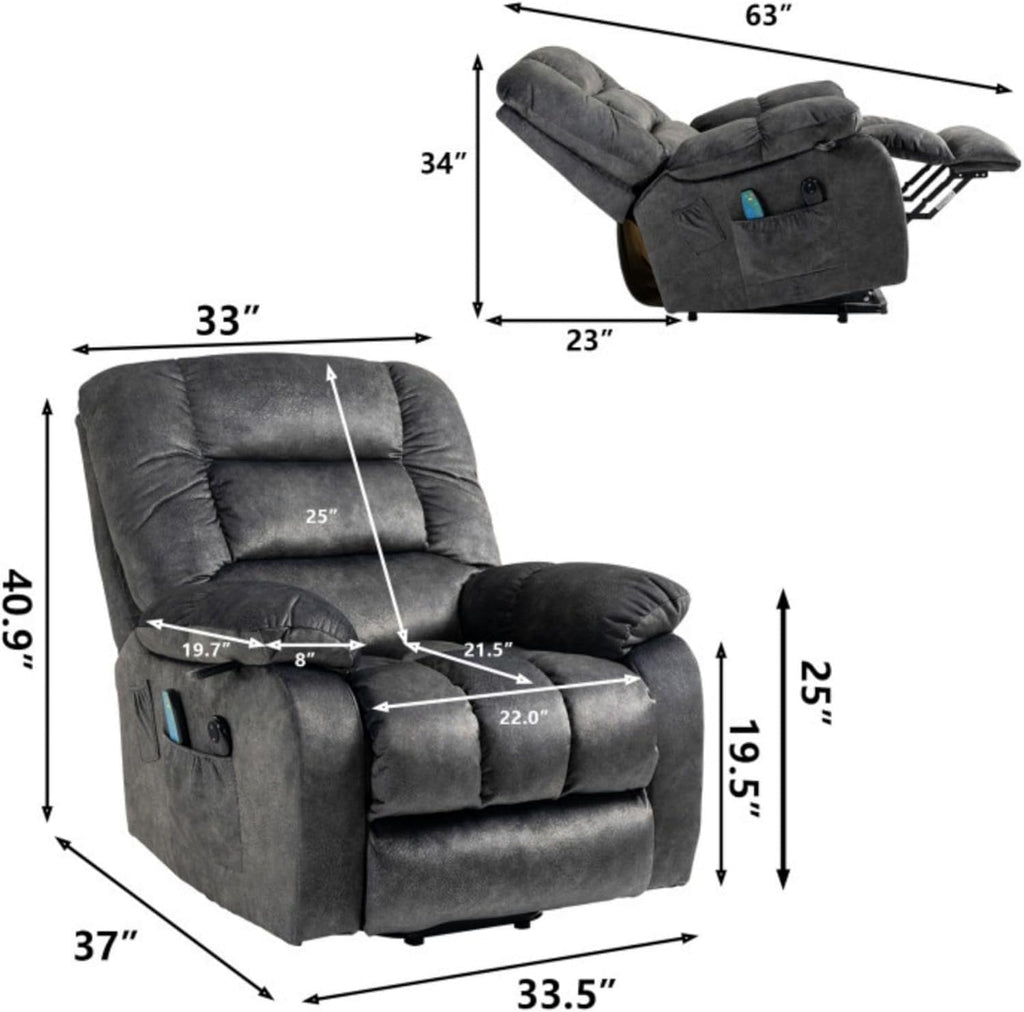 Oversized Dual Motor Lift Recliner with Heat and Massage H899