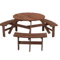6-Person Circular Outdoor Wooden Picnic Table with 3 Built-in Benches Y52951