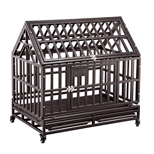 Brown Heavy Duty Dog Cage Crate Kennel with Four Wheels 38 inch I8573