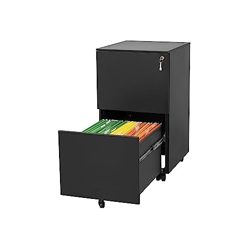 White 2-Drawer Rolling Metal File Cabinet with Lock Z722416