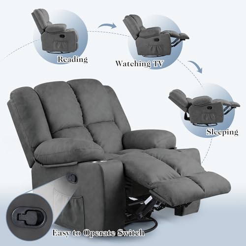 Oversized Power Lift Recliner Chair with Massage, Dark Grey I445