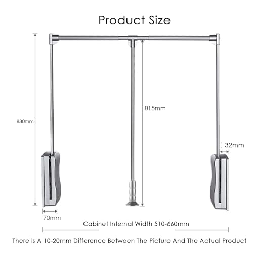 Pull Down Closet Rod Organizer Storage Rack Lift Buffer Extendable Adjustable Width Space Saving Wardrobe Hanger Silver D140438