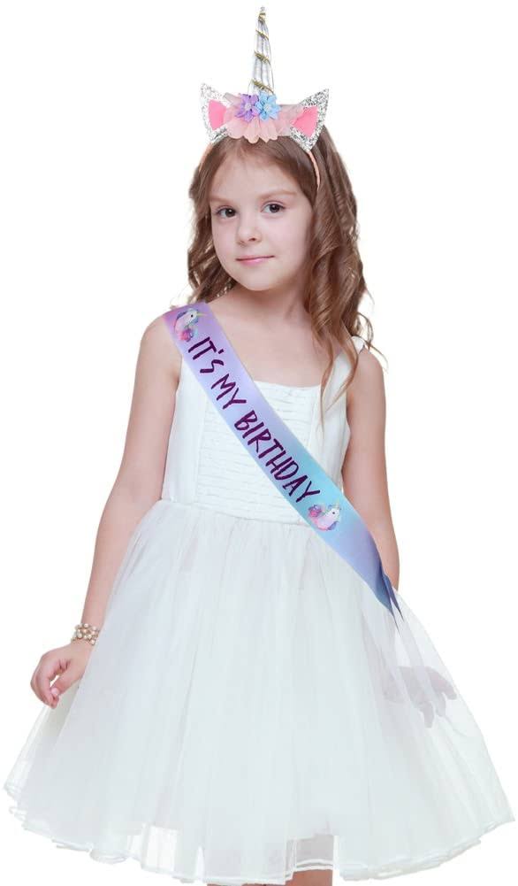 Silver Unicorn Headband and Birthday Sash Set B33251