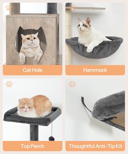 Greige 67.7" H Wooden Cat Tree with Litter Box Enclosure N9284