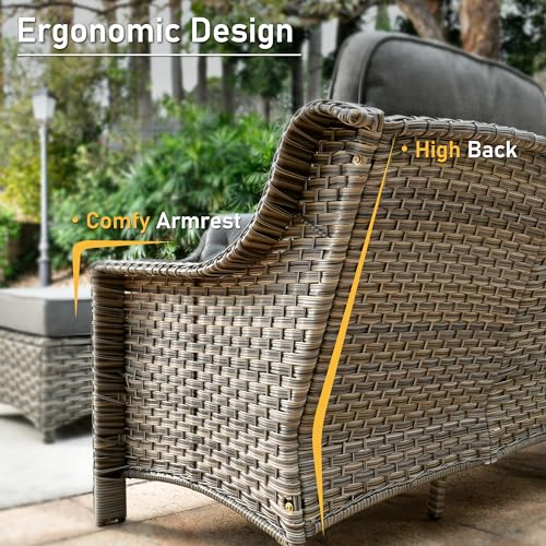 6 Piece Outdoor Wicker Patio Furniture Set with Fire Pit Table (Red) N5290