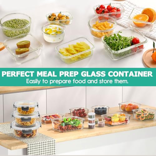 34pcs Glass Food Storage Containers with Lids Set, Airtight, Leak Proof, BPA-Free, Black H8623