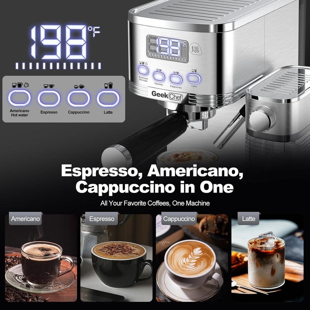 7-in-1 Espresso Machine with Automatic Milk Frother, 20 Bar, Stainless Steel A74814