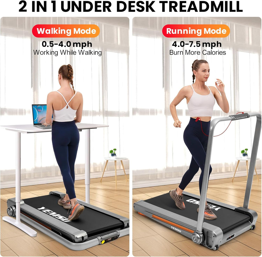 2 in 1 Foldable Treadmill with Incline, Walking Pad, 2.5HP, 330 LBS Weight Capacity P779
