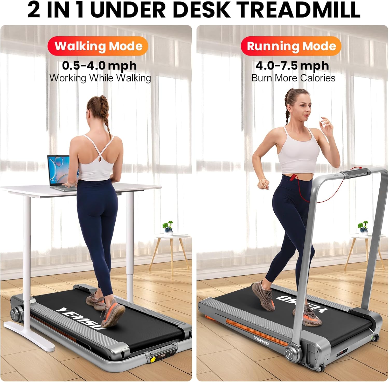 2 in 1 Foldable Treadmill with Incline, Walking Pad, 2.5HP, 330 LBS Weight Capacity P779