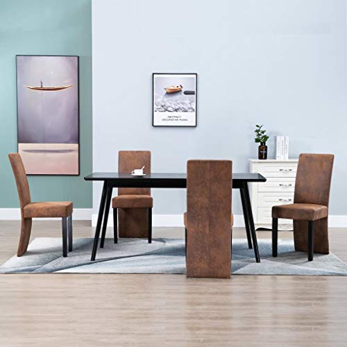 Brown Faux Suede Leather Dining Chairs 4 pcs L364