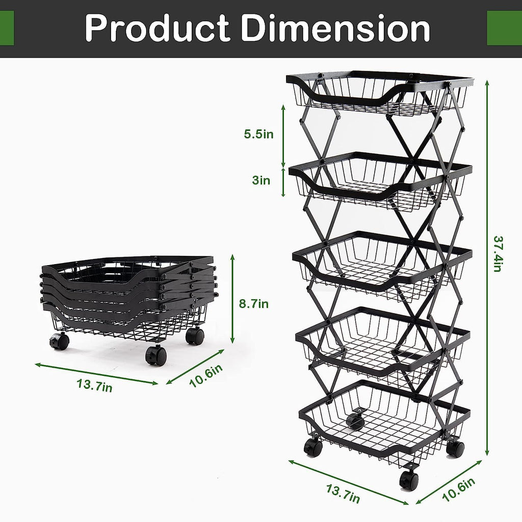 5 Tier Foldable Rolling Storage Cart with Lockable Wheels X820891