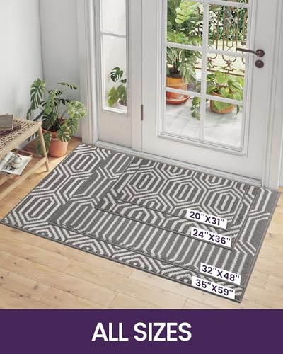 Non Slip Washable Entry Doormat, 35"X59", Grey O979312