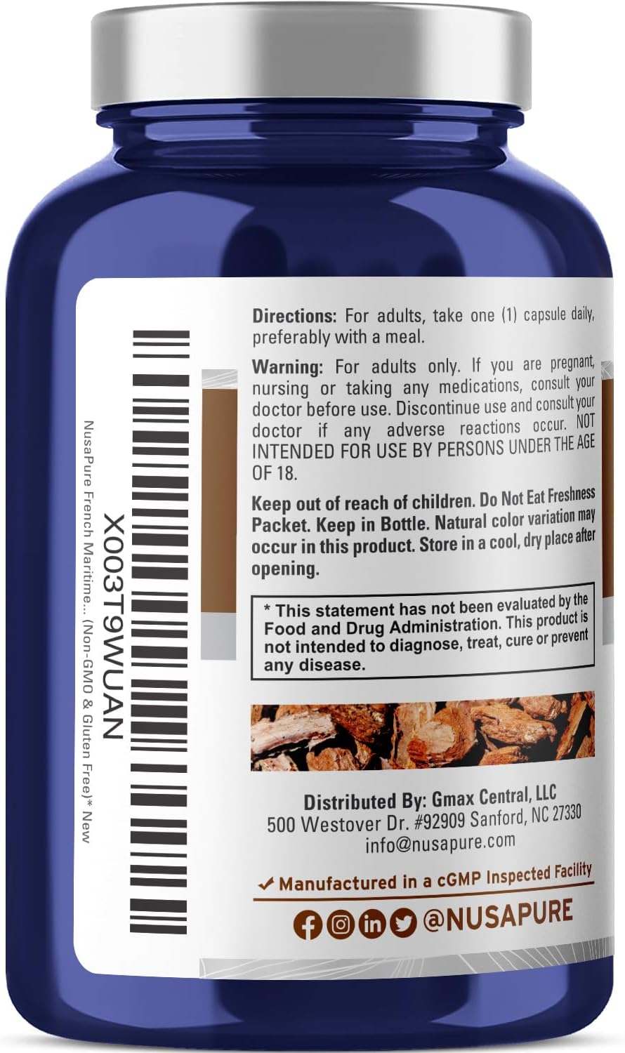 French Maritime Pine Bark Extract 12,000 mg Veggie Caps 200-Day Supply U7168