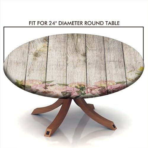 Fitted Round Tablecloth, Vintage Wood Grain Elastic Edge Polyester, 32" H908