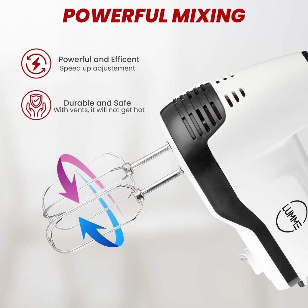Grey Electric Hand Mixer with 5 Speeds, 2 Beaters, 2 Dough Hooks, Storage Case V310