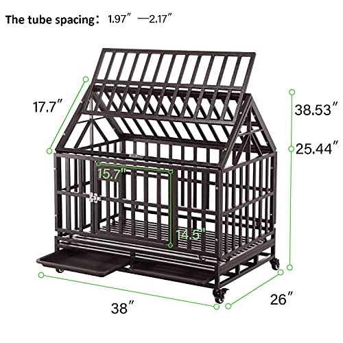 Brown Heavy Duty Dog Cage Crate Kennel with Four Wheels 38 inch I8573