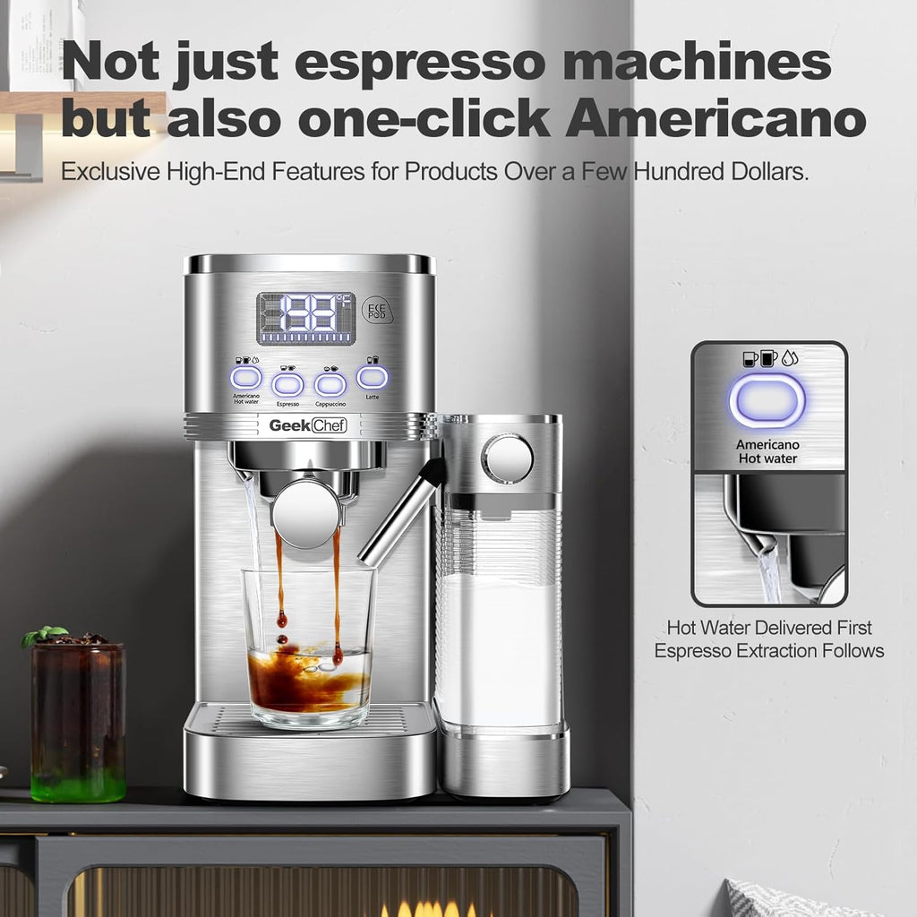 7-in-1 Espresso Machine with Automatic Milk Frother, 20 Bar, Stainless Steel A74814