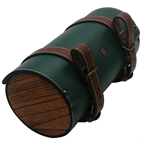 Black Leather Bike Handlebar Bag with Wood Under Seat D106936