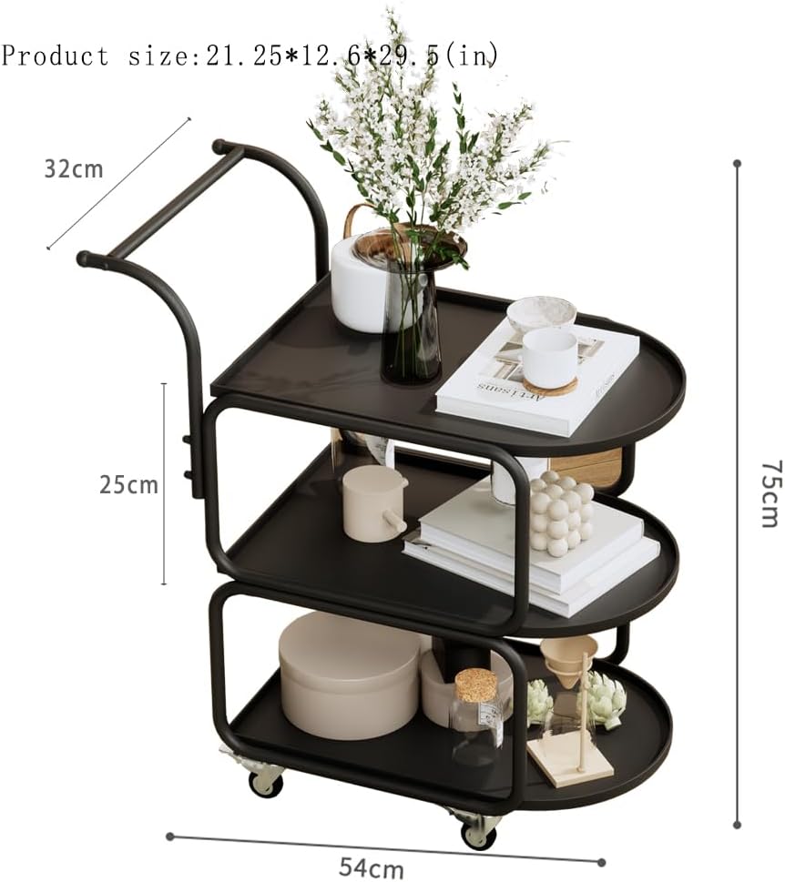 Matte Black 3-Tier Rolling Metal Bar Cart with Lockable Wheels R64576