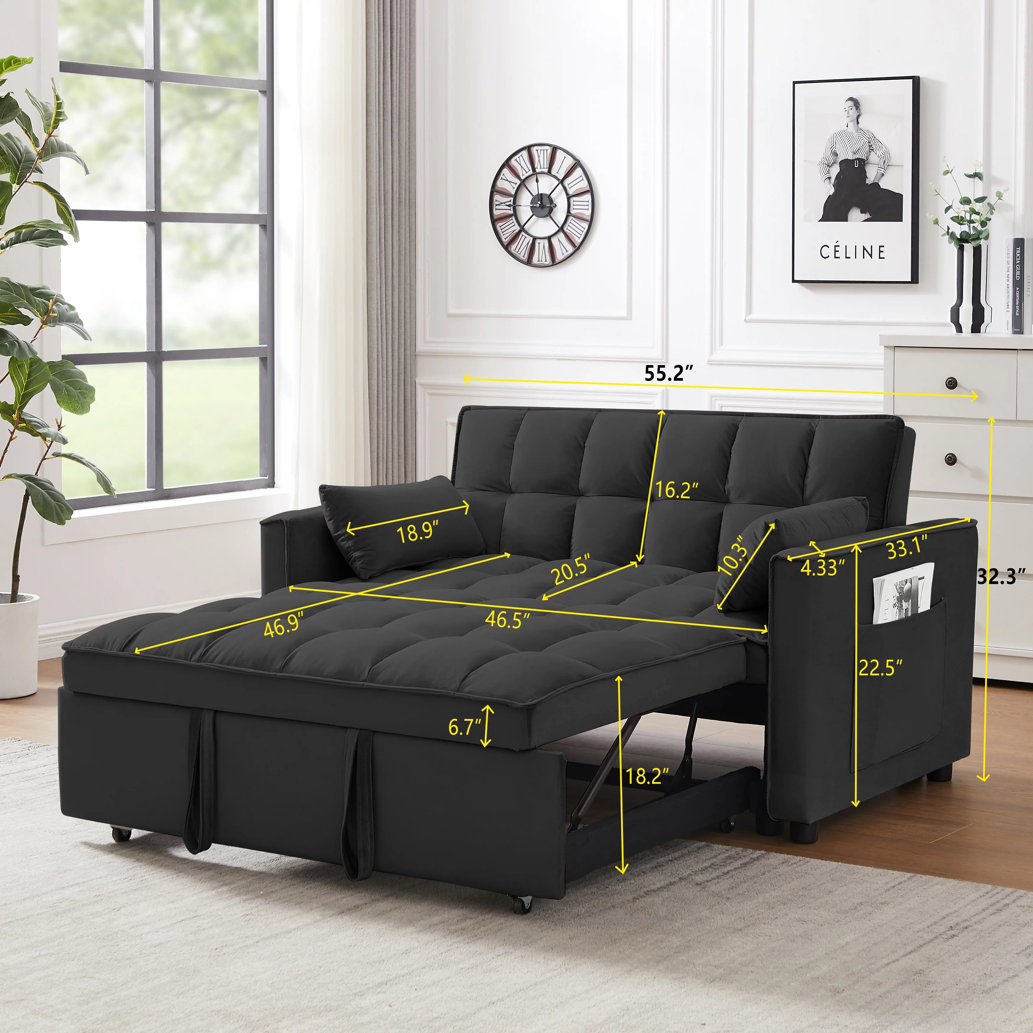 Modern Velvet Convertible Sofa Bed U9019