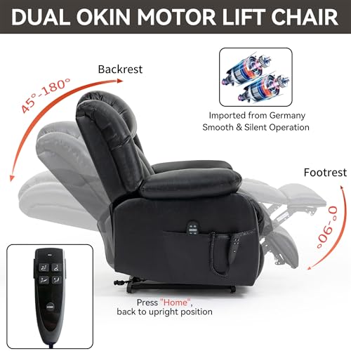 Electric Power Lift Recliner Chair with Genuine Leather Upholstery (Black) S3605