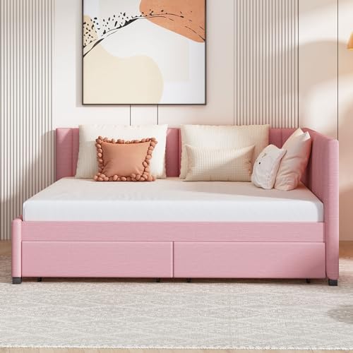 Twin Linen Fabric Upholstered Daybed with Trundle D195
