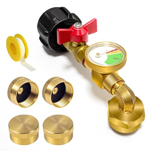 Propane Refill Adapter with Gauge Valve, Solid Brass Q11276
