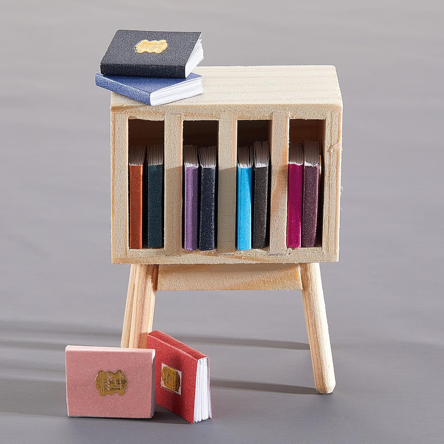 13 Pieces 1:12 Scale Miniature Dollhouse Books with Wooden Rack Bookshelf N173891