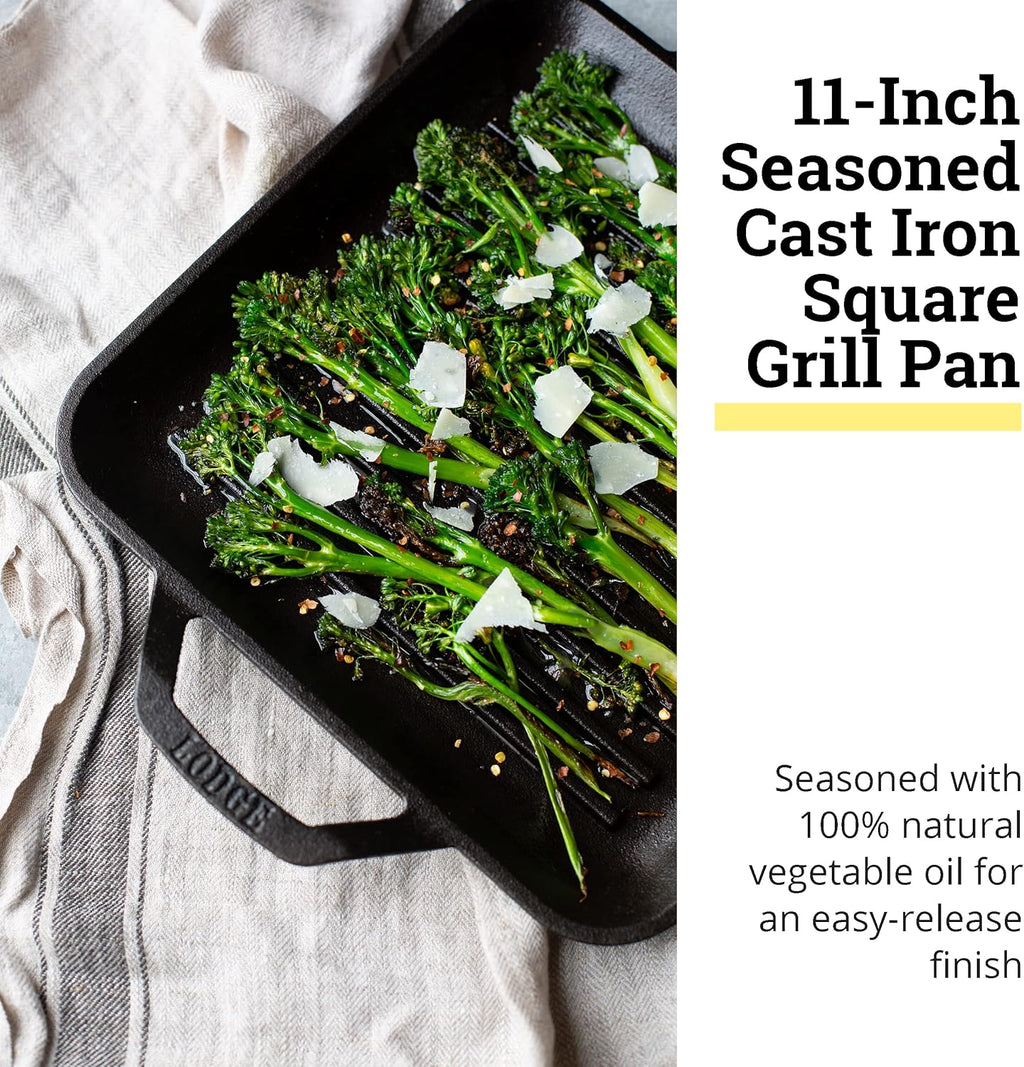 11 in Pre-Seasoned Cast Iron Square Grill Pan J583531