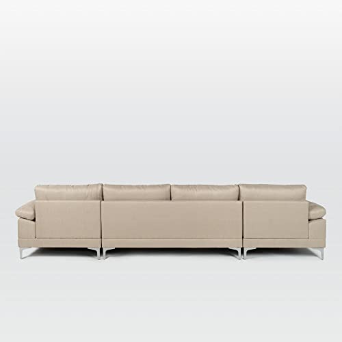 Linen Fabric U-Shape Sectional Sofa with Double Extra Wide Chaise Lounge D18419