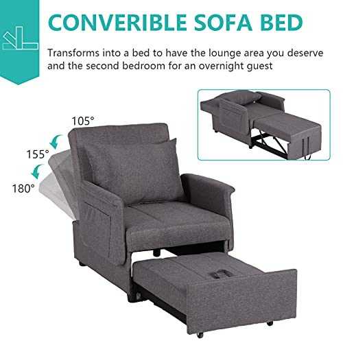 Black 3 in 1 Pull Out Sleeper Sofa Chair with Pillow M667