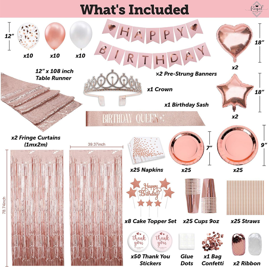 225 PC Rose Gold Birthday Party Decorations Kit D834