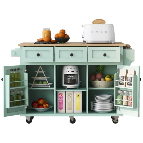 White Rolling Kitchen Island with Storage Cabinet and Drawers P621