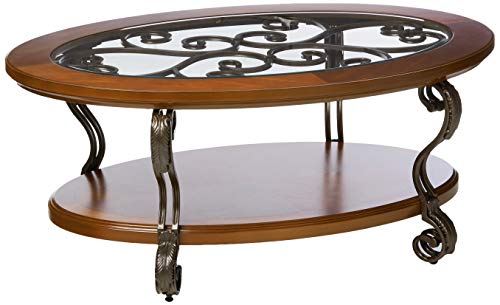 Dark Brown Oval Coffee Table with Glass Top and Shelf G2690