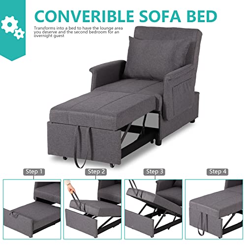 Black 3 in 1 Pull Out Sleeper Sofa Chair with Pillow M667