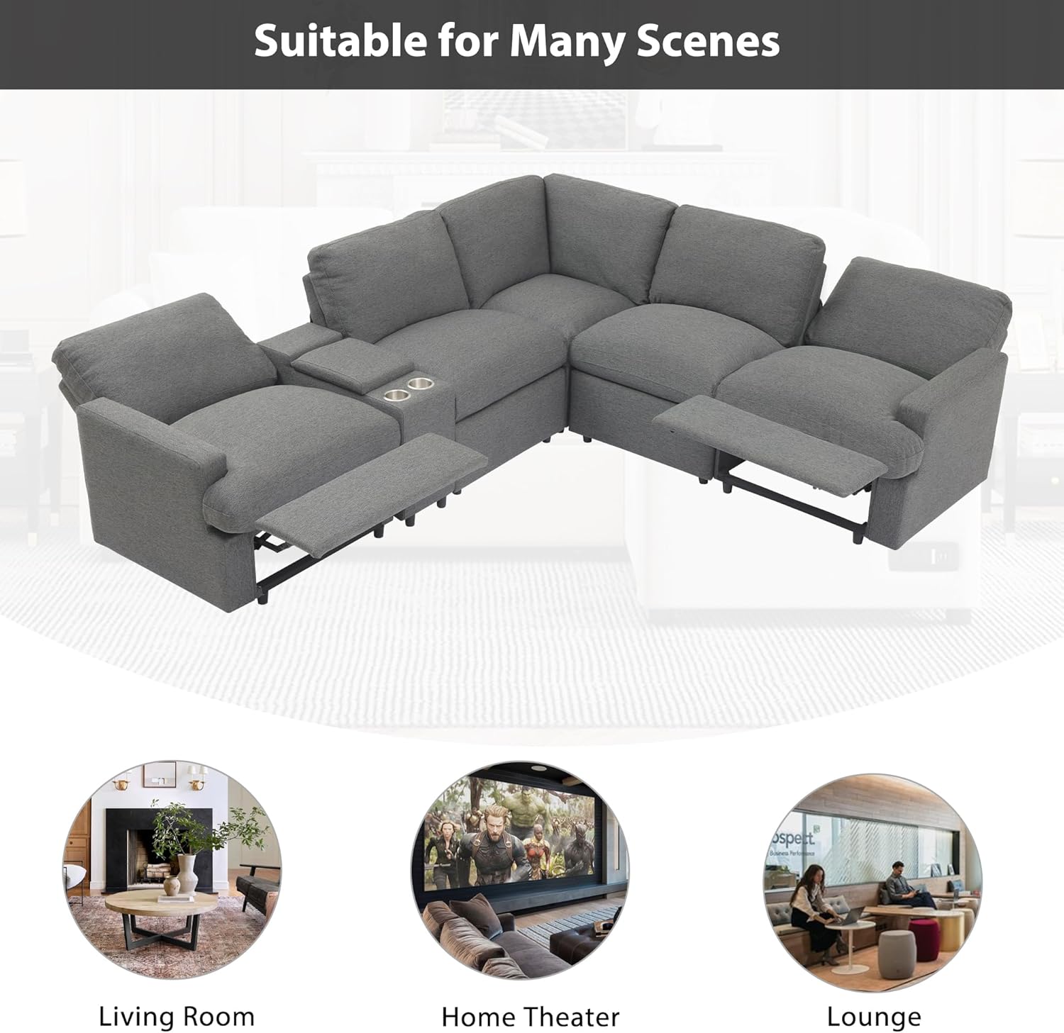104'' L-shaped Power Recliner Sofa Couch with Storage Box, Cup Holders, USB Ports, Dark Grey Q10858