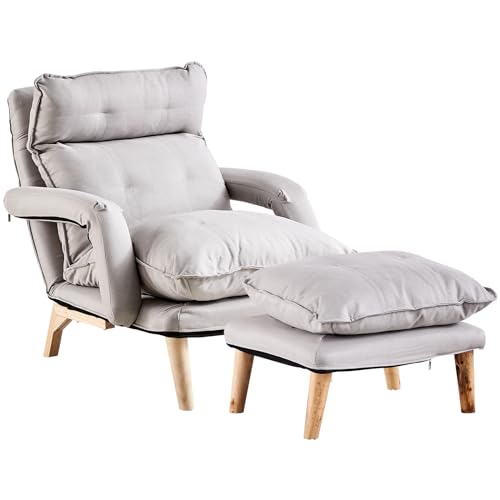 Gray Linen Accent Chair with Ottoman P855731