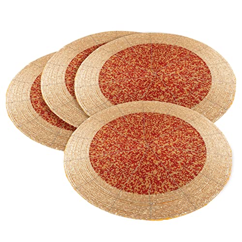 Gold 13 Inch Round Set of 4 Beaded Placemats O456378